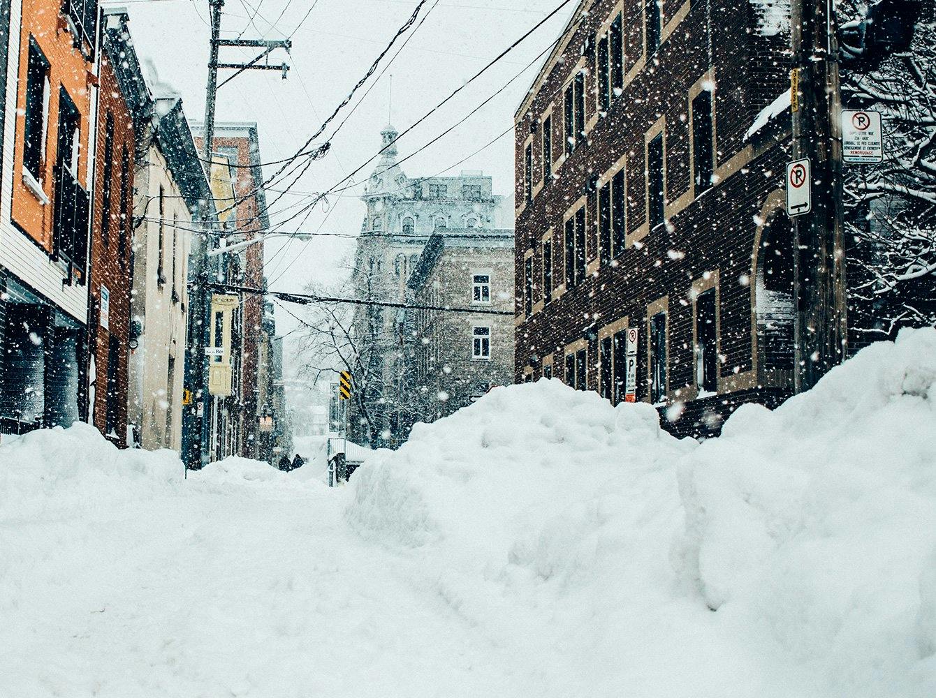 Snowdrifts on a city street
